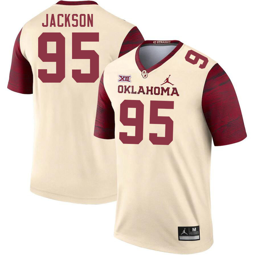 Men #95 Evan Jackson Oklahoma Sooners College Football Jerseys Stitched-Cream